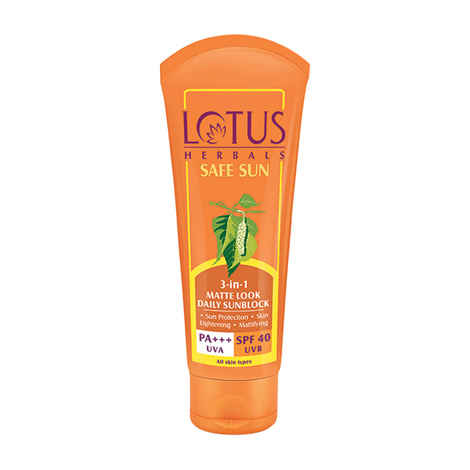 Buy Lotus Herbals Safe Sun 3 In 1 Tinted Daily Sunscreen | Matte Look | SPF 40 | PA+++ | For All Skin Types | 50g - Purplle