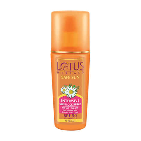 Lotus Herbals Safe Sun Intensive Sunblock Spray | SPF 50 | PA+++ | Sweat & Waterproof | For All Skin Types | 80ml