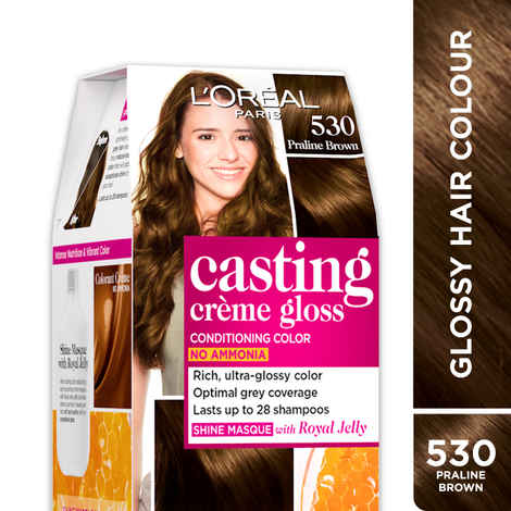 Buy L'Oreal Paris Casting Creme Gloss Hair Color With Glycolic Gloss Complex | Shade 530 - Praline Brown | 60ml + 40ml + 60g - Purplle