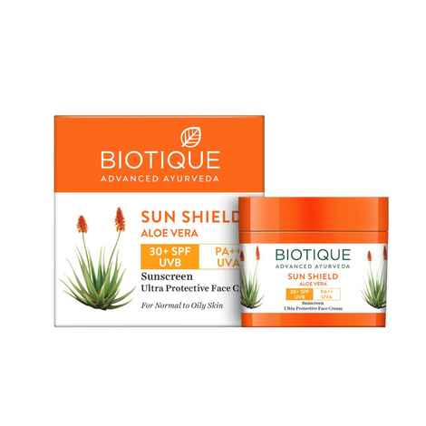 Buy Biotique Bio Aloe Vera Sun Shield Ultra Protective Face Cream SPF 30+ UVA/UVB Sunscree (50 gm) - Purplle