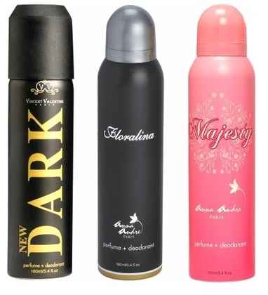 Buy Vincent Valentine Dark Deodorant + Anna Andre Paris Floralina Deodorant + Anna Andre Paris Majesty Deodorant (160 ml each) - Purplle