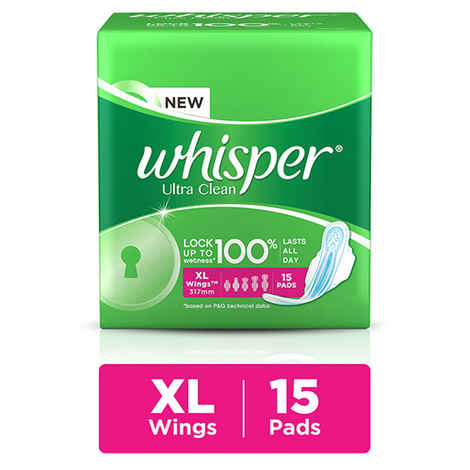 Buy Whisper Ultra Sanitary Pads Extra Large Wings 15 pc Pack - Purplle