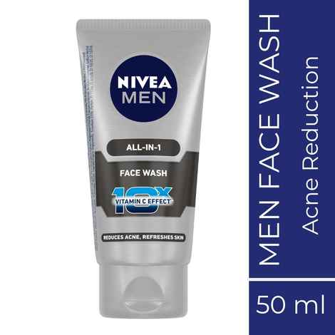 Buy NIVEA MEN Face Wash, All In One, 10x Vitamin C, 50ml - Purplle