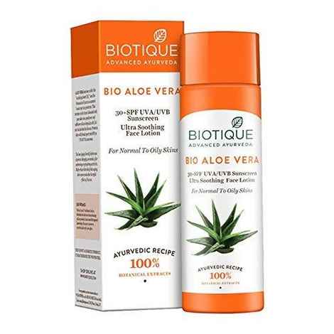 Buy Biotique Bio Aloe Vera Ultra Soothing Face Lotion SPF 30+ UVA/UVB Sunscreen (120 ml) - Purplle
