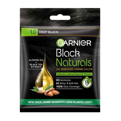 Buy Garnier Black Naturals Oil Enriched Cream Colour Deep Black 1.0 (20 ml + 20 g) - Purplle