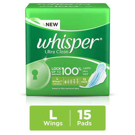 Buy Whisper Ultra Clean Sanitary Pads Large Wings 15 pc Pack - Purplle