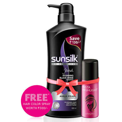 Buy Sunsilk Stunning Black Shine Shampoo (650 ml) with Free Temporary Hair Color Spray - Purplle