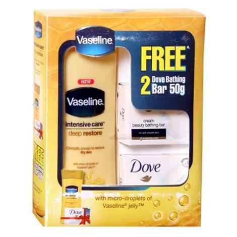 Buy Vaseline Intensive Care Deep Restore Body Lotion (300 ml) Buy 1 Get 2 Unit Dove Bathing Bar (50 g) Free - Purplle