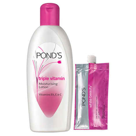 Buy Pond'S Triple Vitamin Moisturising Body Lotion (100 ml) + Free White Beauty Lightening Cream (7.7 g) - Purplle