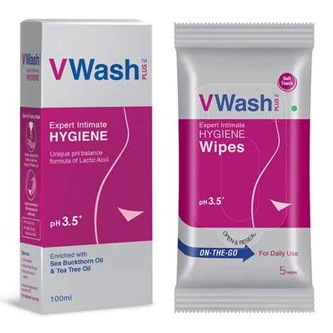 Buy VWash Plus (100 ml) + 5 Wipes Free - Purplle
