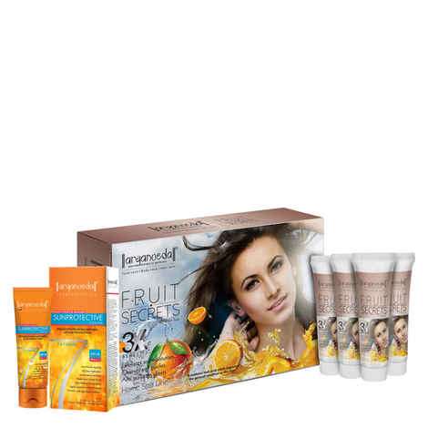 Buy Aryanveda Fruit Secrets 3X Home Spa Kit (55 g) With Aryanveda Sunprotective Matte Gel Spf-50 (60 ML) Combo Pack - Purplle