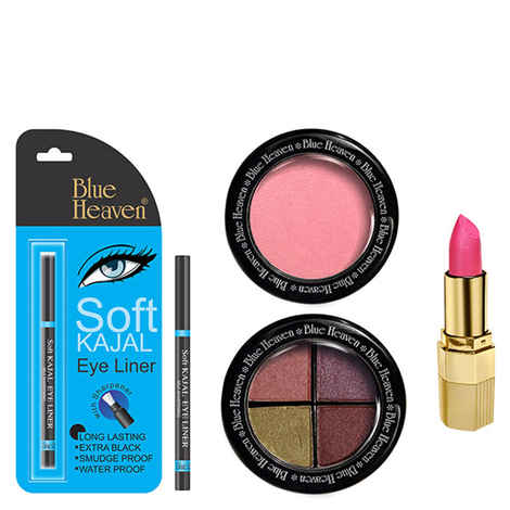 Buy Blue Heaven Xpression Lipstick P 077, Bh Kajal Liner, Eye Magic Eye Shadow 605 & Diamond Blush On 504 Combo (4 g + 0.31 g + 6 g + 7 g) - Purplle