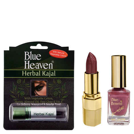 Buy Blue Heaven Xpression Lipstick Cb 032, Xpression Nail Paint 927 & Herbal Kajal Combo (4 g + 9 ml + 3 g) - Purplle
