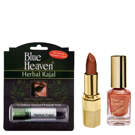 Buy Blue Heaven Xpression Lipstick Cb 042, Xpression Nail Paint 929 & Herbal Kajal Combo (4 g + 9 ml + 3 g) - Purplle