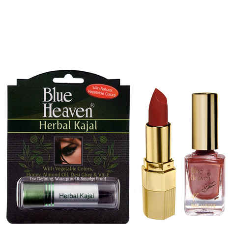 Buy Blue Heaven Xpression Lipstick Cb 043, Xpression Nail Paint 931 & Herbal Kajal Combo (4 g + 9 ml + 3 g) - Purplle