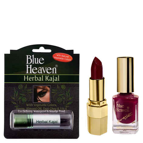 Buy Blue Heaven Xpression Lipstick M 020, Xpression Nail Paint 921 & Herbal Kajal Combo (4 g + 9 ml + 3 g) - Purplle
