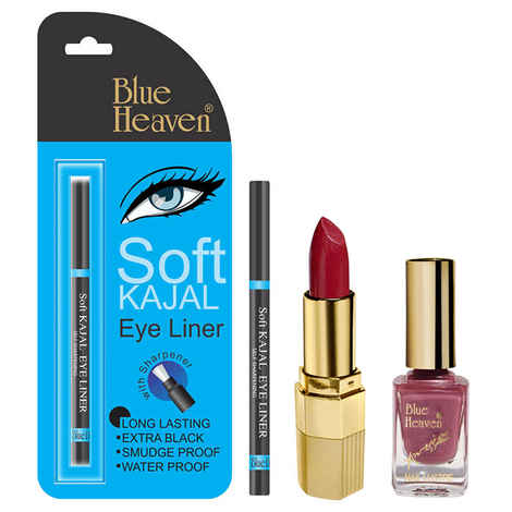 Buy Blue Heaven Xpression Lipstick P 067, Xpression Nail Paint 927 & Bh Kajal Liner Combo (4 g + 9 ml + 0.31 g) - Purplle
