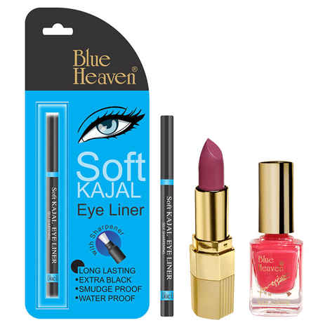 Buy Blue Heaven Xpression Lipstick P 074, Xpression Nail Paint 1000 & Bh Kajal Liner Combo (4 g + 9 ml + 0.31 g) - Purplle