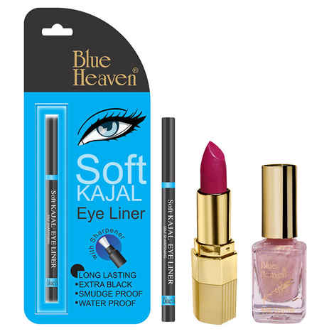 Buy Blue Heaven Xpression Lipstick P 076, Xpression Nail Paint 999 & Bh Kajal Liner Combo (4 g + 9 ml + 0.31 g) - Purplle