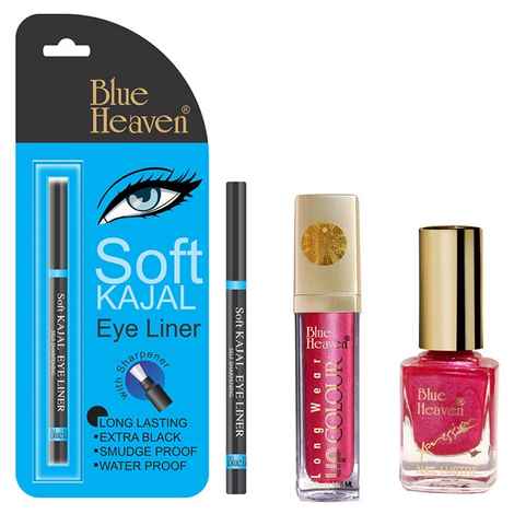Buy Blue Heaven Long Wear Lip Color 234, Xpression Nail Paint 932 & Blue Heaven Kajal Liner Combo (6.5 ml + 9 ml + 0.31 g) - Purplle