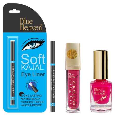 Buy Blue Heaven Long Wear Lip Color 224, Xpression Nail Paint 993 & Blue Heaven Kajal Liner Combo (6.5 ml + 9 ml + 0.31 g) - Purplle