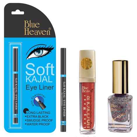 Buy Blue Heaven Long Wear Lip Color 245, Xpression Nail Paint 998 & Blue Heaven Kajal Liner Combo (6.5 ml + 9 ml + 0.31 g) - Purplle