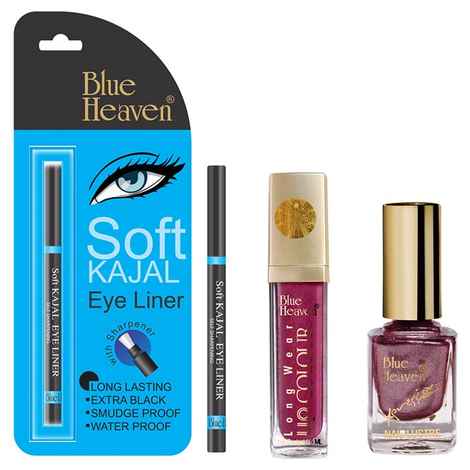 Buy Blue Heaven Long Wear Lip Color 233, Xpression Nail Paint 987 & Blue Heaven Kajal Liner Combo (6.5 ml + 9 ml + 0.31 g) - Purplle
