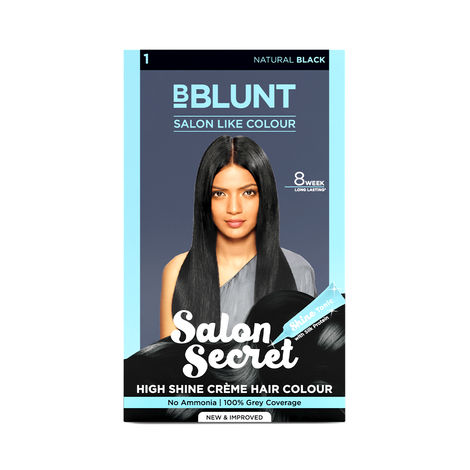 BBLUNT Salon Secret High Shine Creme Hair Colour Natural Black 1 (100 g) With Shine Tonic (8 ml)