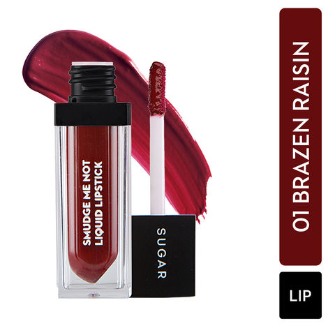SUGAR Cosmetics - Smudge Me Not - Liquid Lipstick - 01 Brazen Raisin (Burgundy)|Ultra Matte Liquid Lipstick, Transferproof and Waterproof, Lasts Up to 12 - 4.5 ml