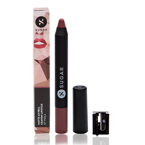 SUGAR Cosmetics Matte As Hell Crayon Lipstick - 07 Viola (Mauve Nude) With Free Sharpener