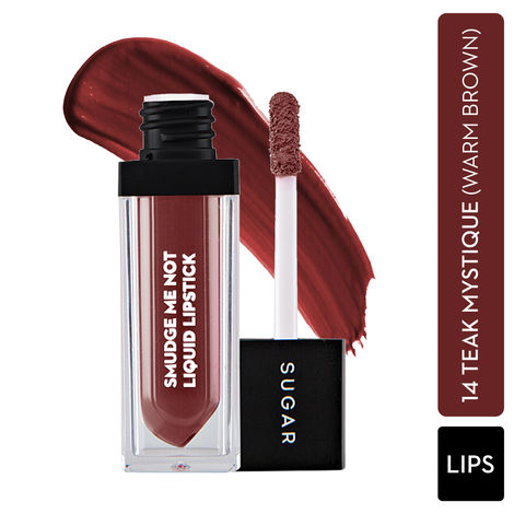 SUGAR Cosmetics - Smudge Me Not - Liquid Lipstick - 14 Teak Mystique (Warm Brown) - 4.5 ml - Ultra Matte Liquid Lipstick, Transferproof and Waterproof, Lasts Up to 12 hours