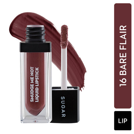 SUGAR Cosmetics - Smudge Me Not - Liquid Lipstick - 16 Bare Flair (Rose Brown) - 4.5 ml - Ultra Matte Liquid Lipstick, Transferproof and Waterproof, Lasts Up to 12 hours