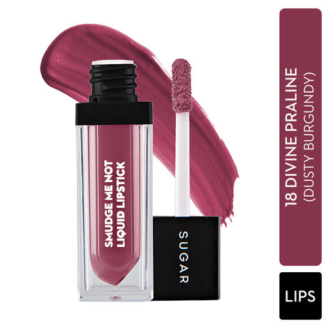 SUGAR Cosmetics - Smudge Me Not - Liquid Lipstick - 18 Divine Praline (Dusty Burgundy) - 4.5 ml - Ultra Matte Liquid Lipstick, Transferproof and Waterproof, Lasts Up to 12 hours