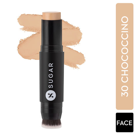 SUGAR Cosmetics - Ace Of Face - Foundation Stick - 30 Chococcino (Medium Foundation with Warm Undertone) - Waterproof, Full Coverage Foundation for Women with Inbuilt Brush