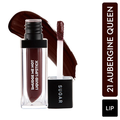 SUGAR Cosmetics - Smudge Me Not - Liquid Lipstick - 21 Aubergine Queen (Blackened Burgundy) - 4.5 ml - Ultra Matte Liquid Lipstick, Transferproof and Waterproof, Lasts Up to 12 hours