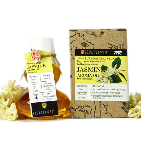 Soulflower Jasmine Aroma Oil For Massage, 100% Pure Natural Vegan, Indian Formulation, 90ml