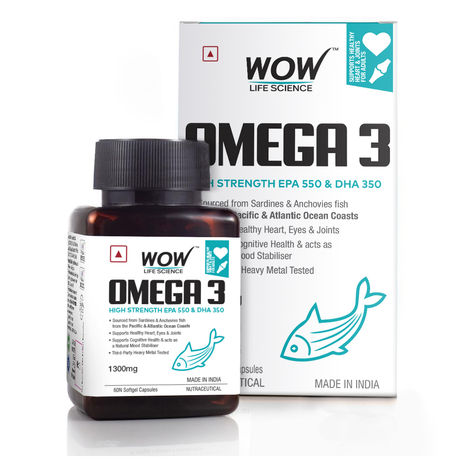 WOW Life Science Omega-3 Capsules With Fish Oil - Fatty Acid Enriched 60 Capsules - 60 Capsules 1300mg