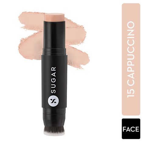 SUGAR Cosmetics - Ace Of Face - Foundation Stick - 15 Cappuccino (Light Foundation with Cool Undertone) - Waterproof, Full Coverage Foundation for Women with Inbuilt Brush