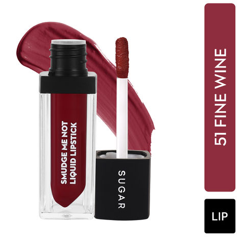 SUGAR Cosmetics - Smudge Me Not - Liquid Lipstick - 51 Fine Wine (Burgundy Red) - 4.5 ml - Ultra Matte Liquid Lipstick, Transferproof and Waterproof, Lasts Up to 12 hours