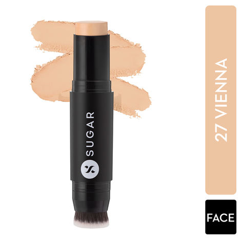 SUGAR Cosmetics - Ace Of Face - Foundation Stick - 27 Vienna (Light Medium Foundation with Warm Undertone) - Waterproof, Full Coverage Foundation for Women with Inbuilt Brush