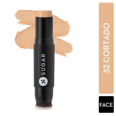 SUGAR Cosmetics - Ace Of Face - Foundation Stick - 32 Cortado (Medium Foundation with Golden Undertone) - Waterproof, Full Coverage Foundation for Women with Inbuilt Brush