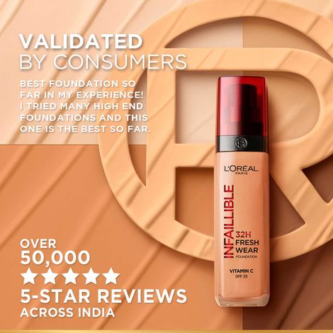 L'Oréal Paris Infallible 24H Fresh Wear Foundation – 24 Stunden Perfekter Teint, Atmungsaktiv, Wasserfest | 3er Pack In Golden Beige