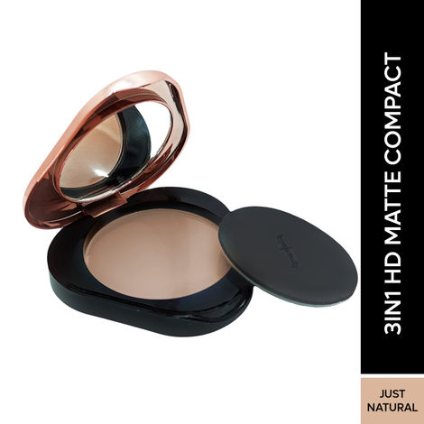 FACES CANADA 3 in 1 HD Matte Compact - Just Natural 02, 8g | Compact + Foundation + Hydration | 8-Hour Stay | Soft Weightless Texture & Silky Coverage | Blends Easily