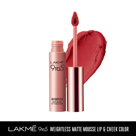 Lakme 9 To 5 Weightless Matte Mouse Lip & Cheek Color - Crimson Silk (9 g)