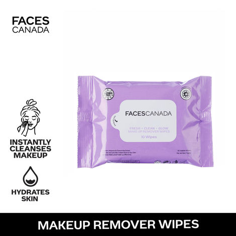 FACES CANADA Fresh Clean Glow Makeup Remover Wipes - 10 Wipes | Gentle Purifying | Ultra Soft | Instant Cleansing For All Skin Types | Hydrates & Moisturizes Skin | No Alcohol | No Parabens