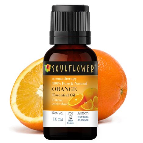 Soulflower Orange Essential Oil, For All Oily & Combination Skin & Hair Type, 100% Pure & Natural, Therapeutic Grade Aromatherapy, Citrus, 15ml
