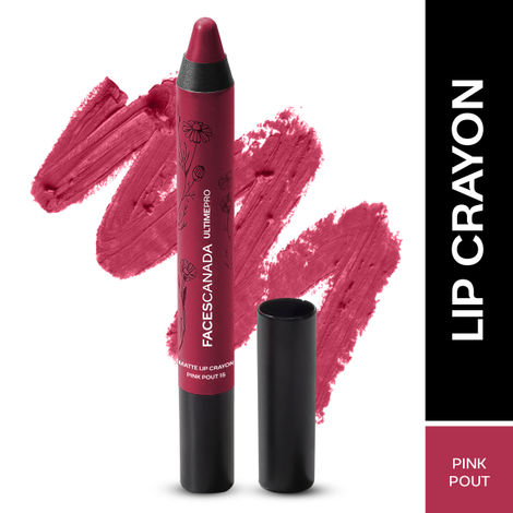 FACES CANADA Ultime Pro Matte Lip Crayon - Pink Pout, 2.8g | Long Stay | Smooth Creamy Matte Texture | One Stroke Intense Color | Chamomile & Cocoa Butter Enriched