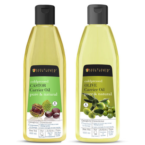 Soulflower Coldpressed Castor Hair Oil (225ml) and Olive Hair Oil (225ml) Pack of 2