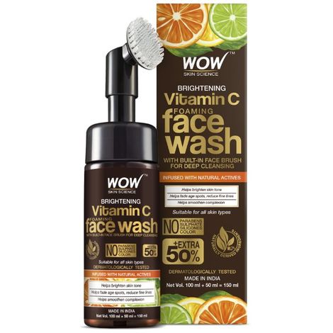 WOW Skin Science Brightening Vitamin C Foaming Face Wash With Built-In Face Brush (150 ml)