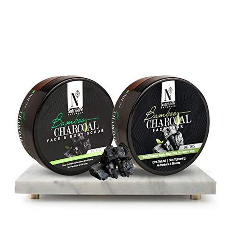 NutriGlow NATURAL'S Bamboo Charcoal Face Pack & Face & Body Scrub With Actiavted Charcoal Powder, 200gm each